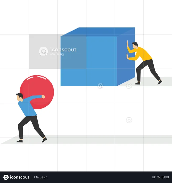 Enterprising businessman pushing ball Behind pushing heavy load  Illustration