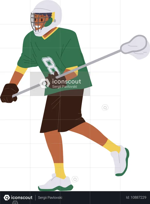 Enthusiastic experienced lacrosse player playing game match  Illustration