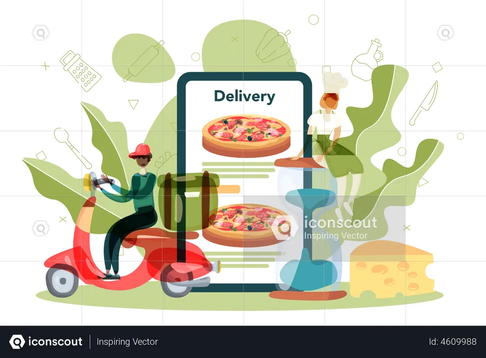 Entrega de pizza en línea  Ilustración