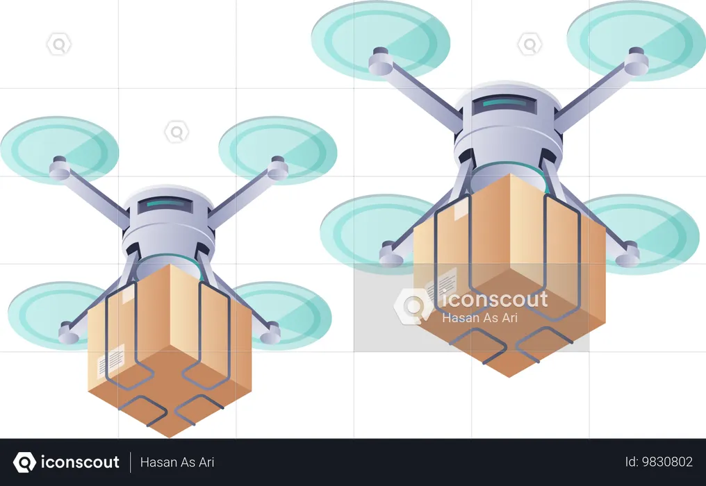 Entrega con drones para envío de paquetes  Ilustración