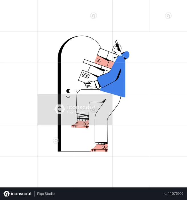 Entregador entregando produto no endereço correto  Ilustração