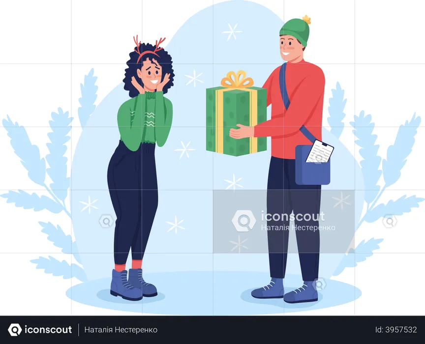 Entregando regalo de Navidad  Ilustración