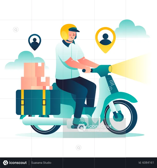 Entregar paquete usando motocicleta  Ilustración