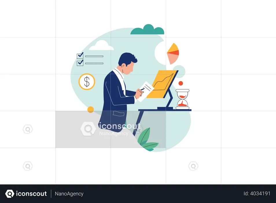 Entrepreneur analysant les finances  Illustration