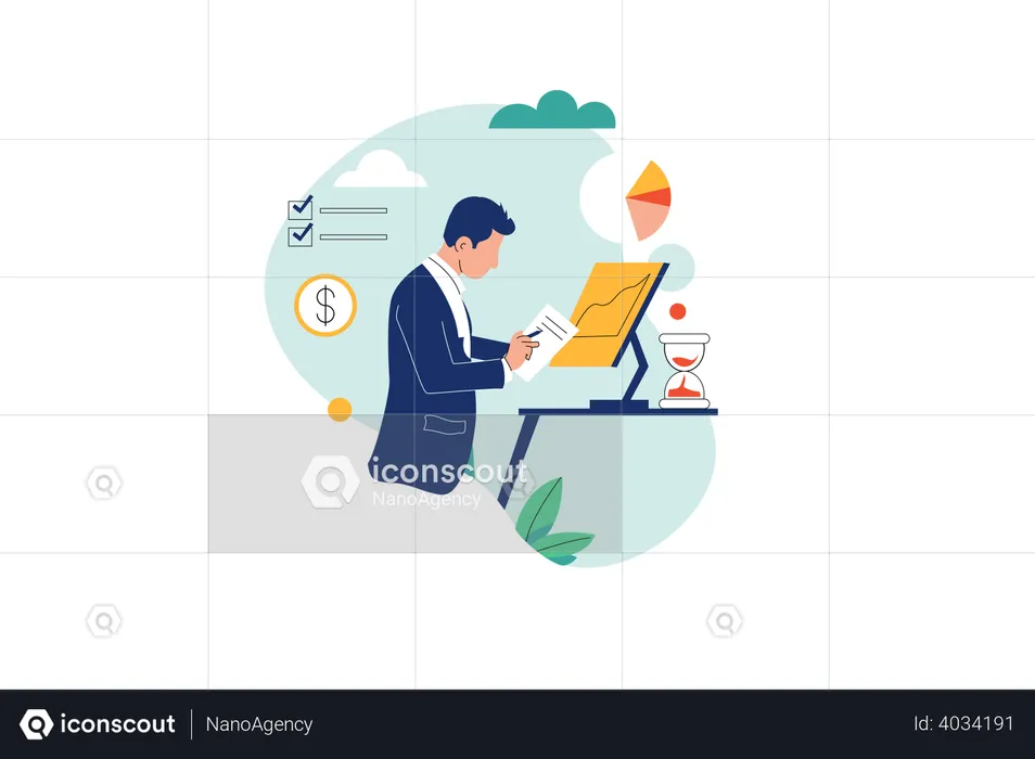 Entrepreneur analyzing finances  Illustration