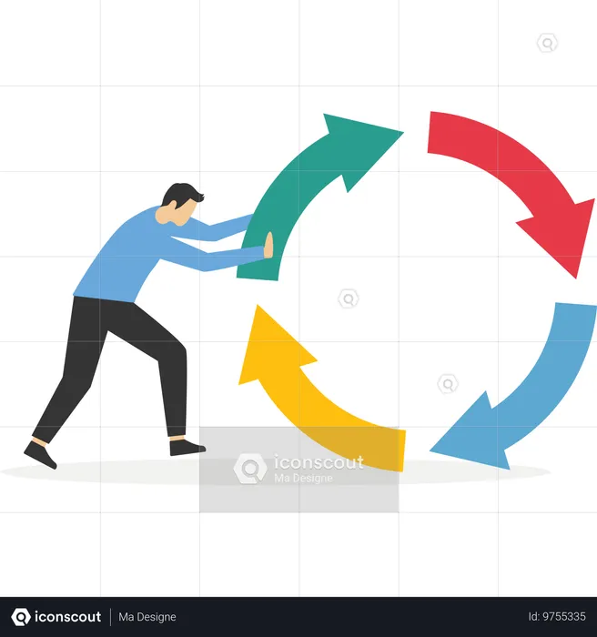 Entrepreneur pushing consistency circle symbol uphill with full effort  Illustration