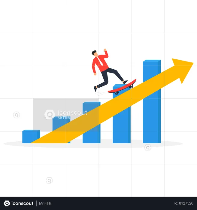 Entrepreneur riding skateboard fast on rising up profit graph diagram  Illustration