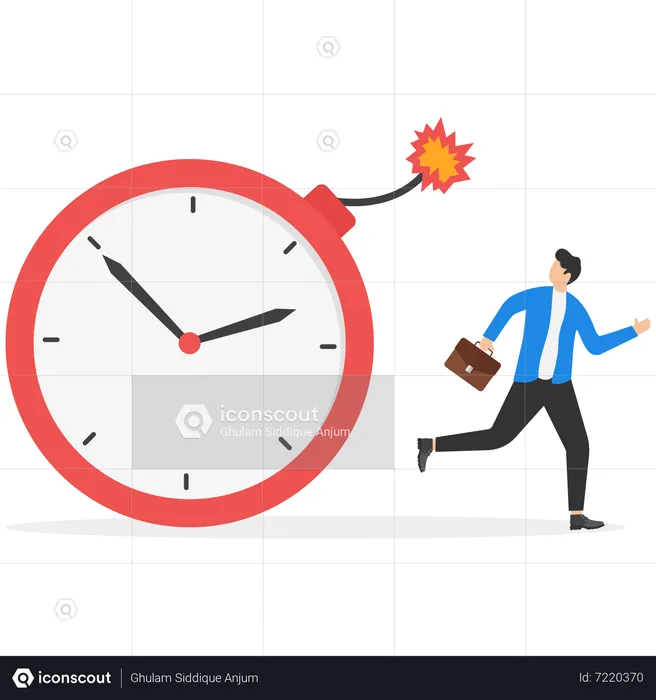 Entrepreneur running away from detonated time countdown bomb about to explode  Illustration