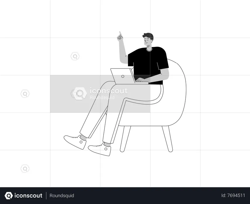 Entrepreneur sitting on chair and working on laptop  Illustration