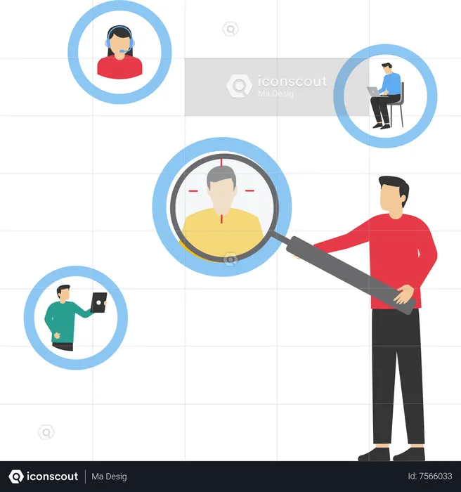 Entrepreneur with magnifying glass focus on customers  Illustration