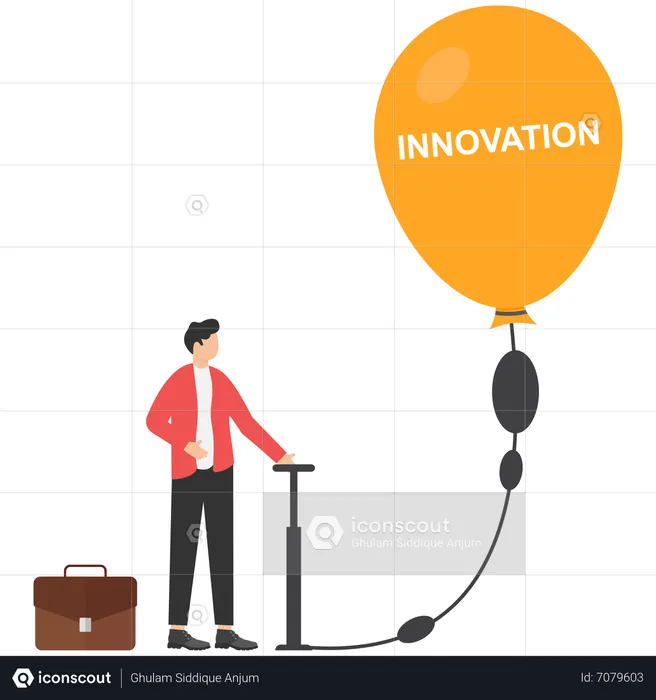 Entrepreneurs blow balloons with word innovation  Illustration