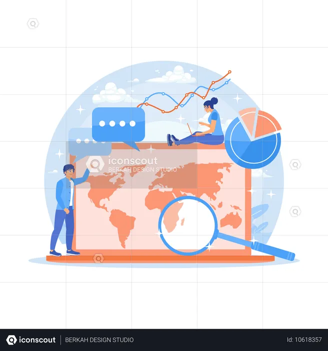 Les entrepreneurs mènent des études de marché à l'échelle mondiale  Illustration