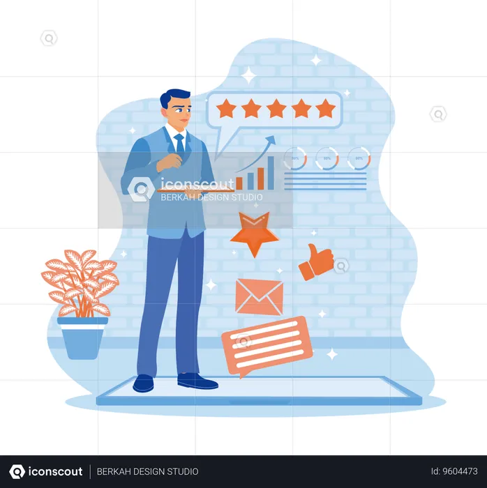 Entrepreneurs Provide Reviews And Feedback On Company Performance By Giving Five Stars  Illustration