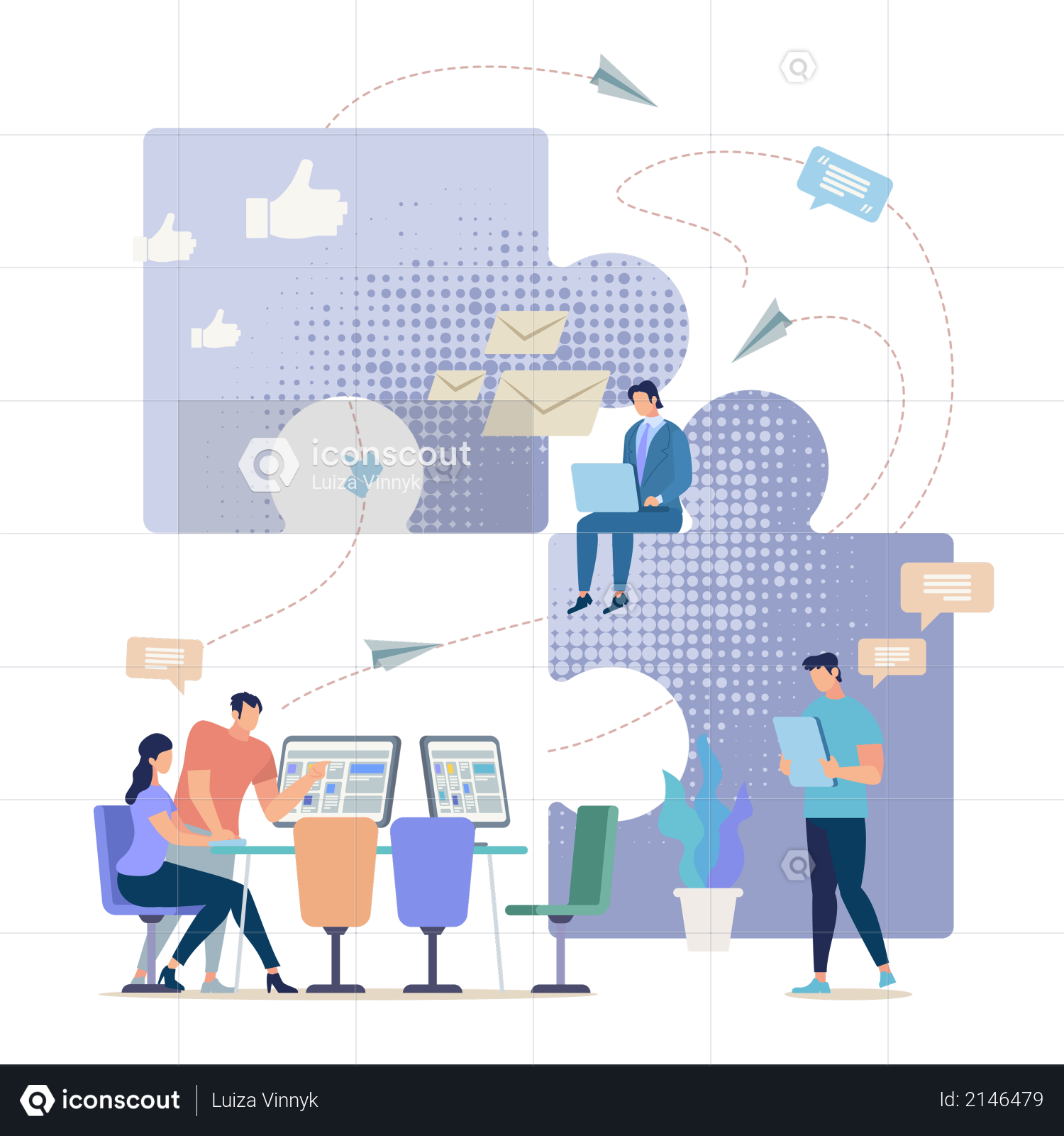 Entrepreneurs Team, Company Employees Group Working Together in Office Illustration