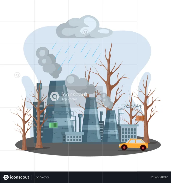 Die Entsorgung von Fabrikabfällen in die Natur verursacht Umweltprobleme  Illustration