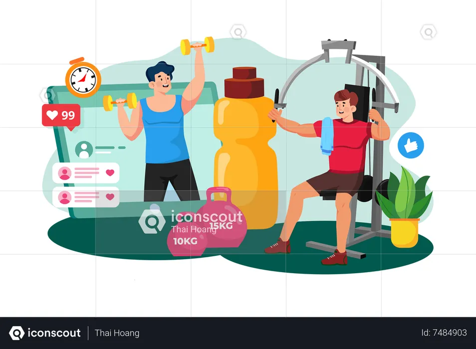 Un entusiasta del fitness se une a las comunidades  Ilustración