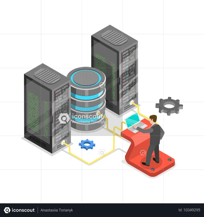 Entwickler arbeitet am Datenbankserver  Illustration