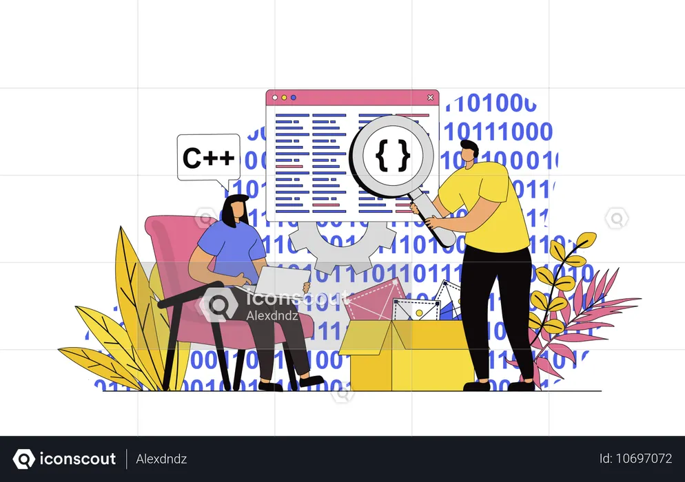 Entwickler, die mit Code auf Bildschirmen arbeiten  Illustration