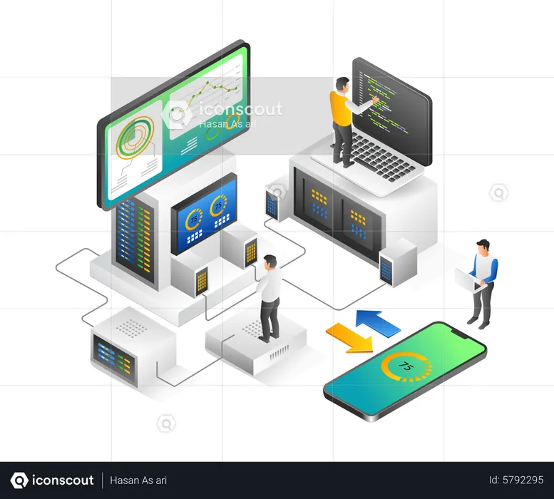 Entwicklerteam erstellt Computer- und Smartphone-Anwendung  Illustration