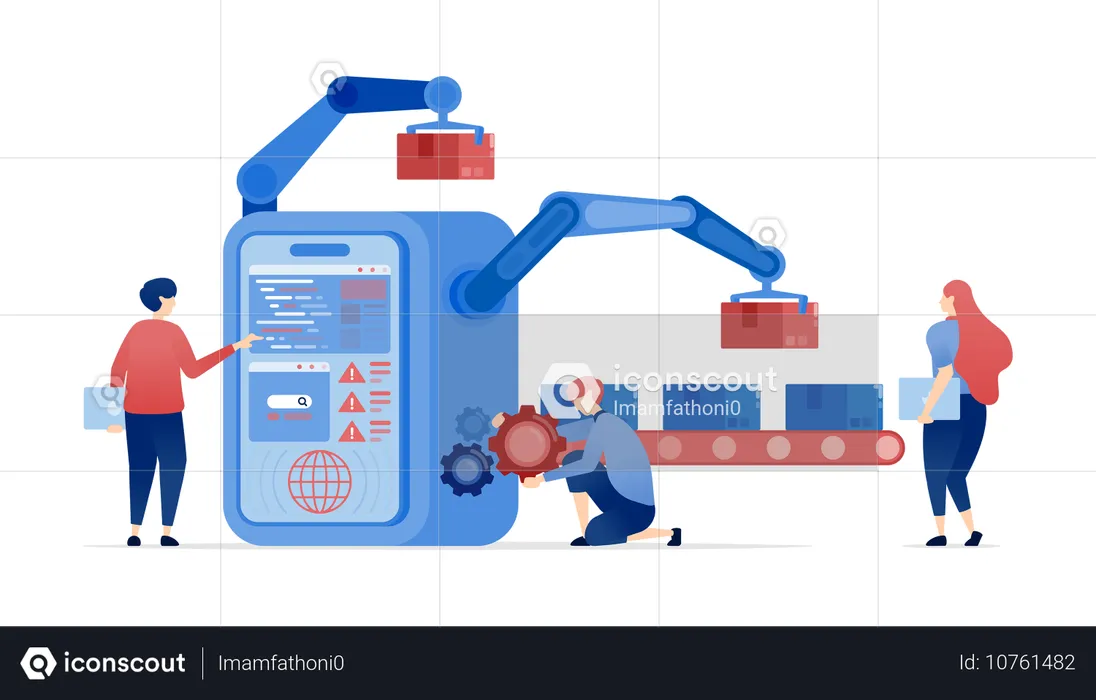 Entwicklung von Roboterhänden zur Produktion von Waren und Dienstleistungen in kommerziellen Fertigungsfabriken  Illustration