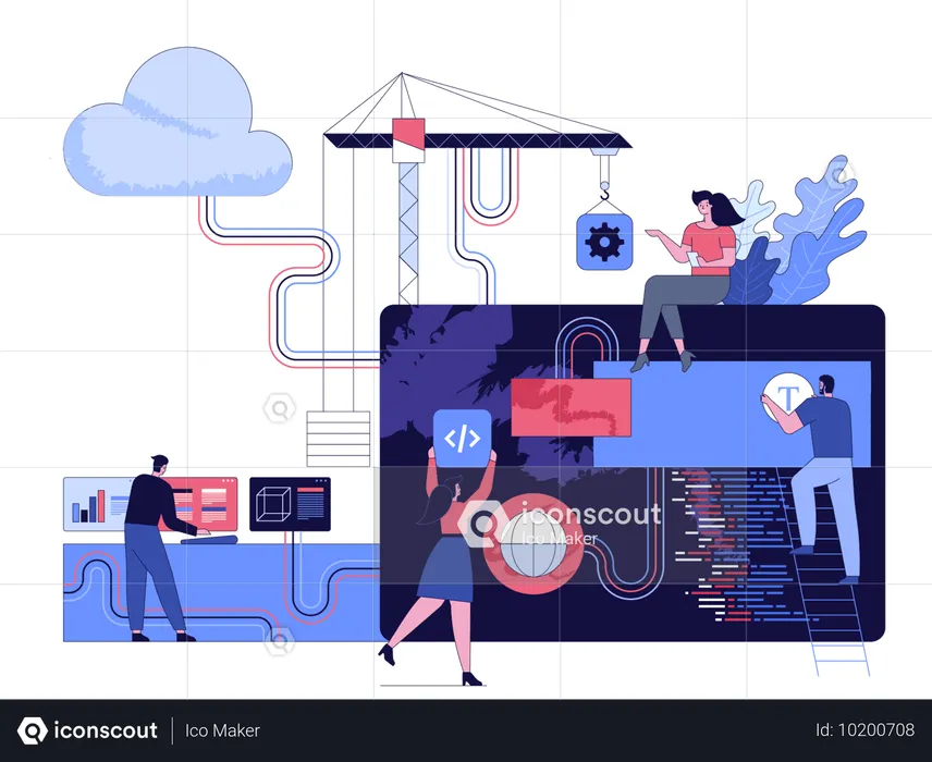 Entwicklungsteam beschäftigt sich mit Webprogrammierung  Illustration