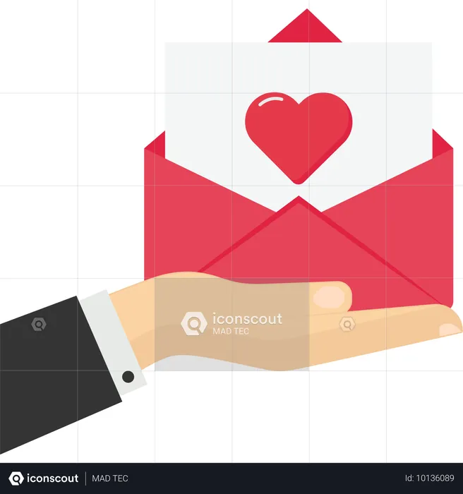 Mão segurando envelope com carta de amor  Ilustração