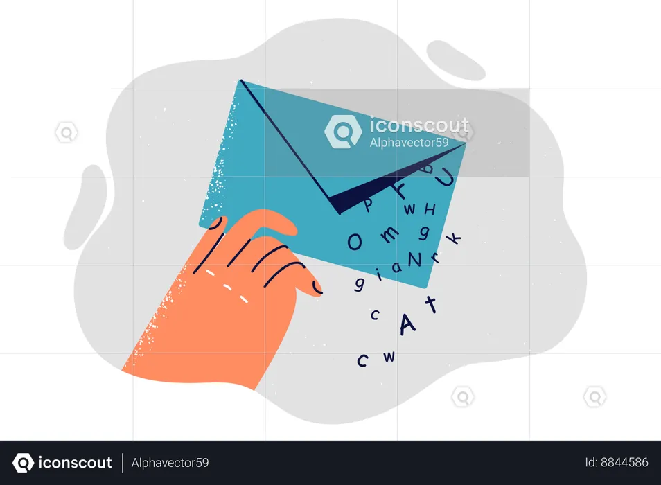 Envelope with messages in recipients hand is notification from advertising email newsletter  Illustration