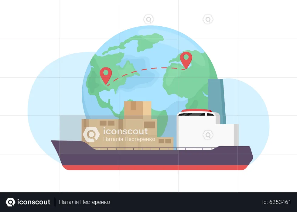 Envío de paquetes grandes con barco  Ilustración