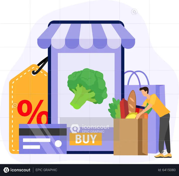 Achats d'épicerie en ligne  Illustration