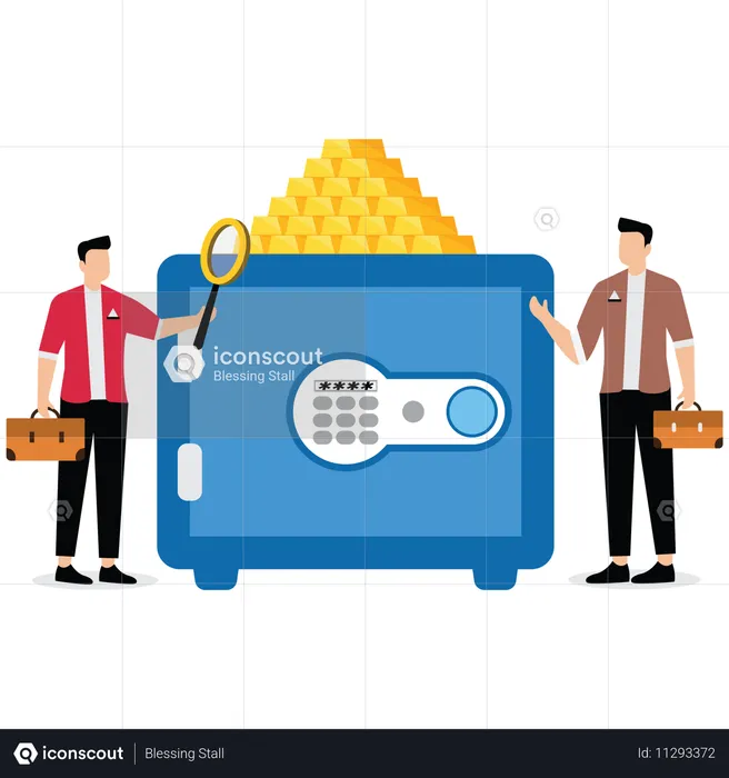 Equidistant businessmen Study and analysis of codes of wealth  Illustration