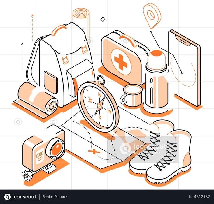 Equipamento de caminhada  Ilustração