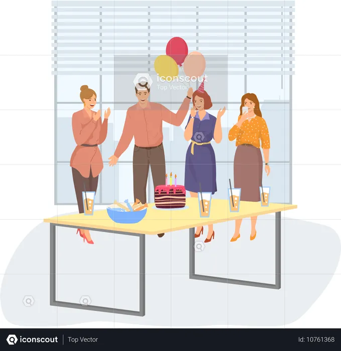 L'équipe célèbre le succès lors d'une fête au bureau  Illustration