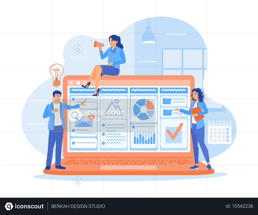 L'équipe commerciale analyse et développe des idées marketing  Illustration