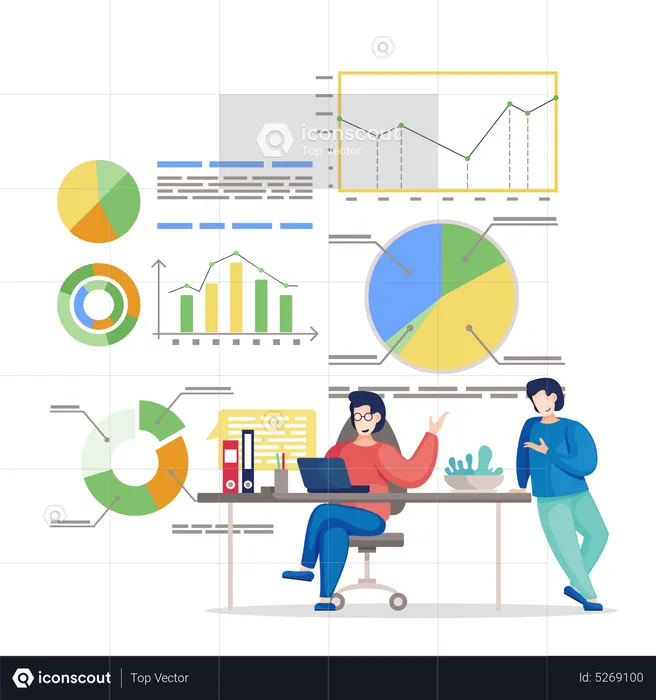 Équipe commerciale analysant le rapport d'activité  Illustration