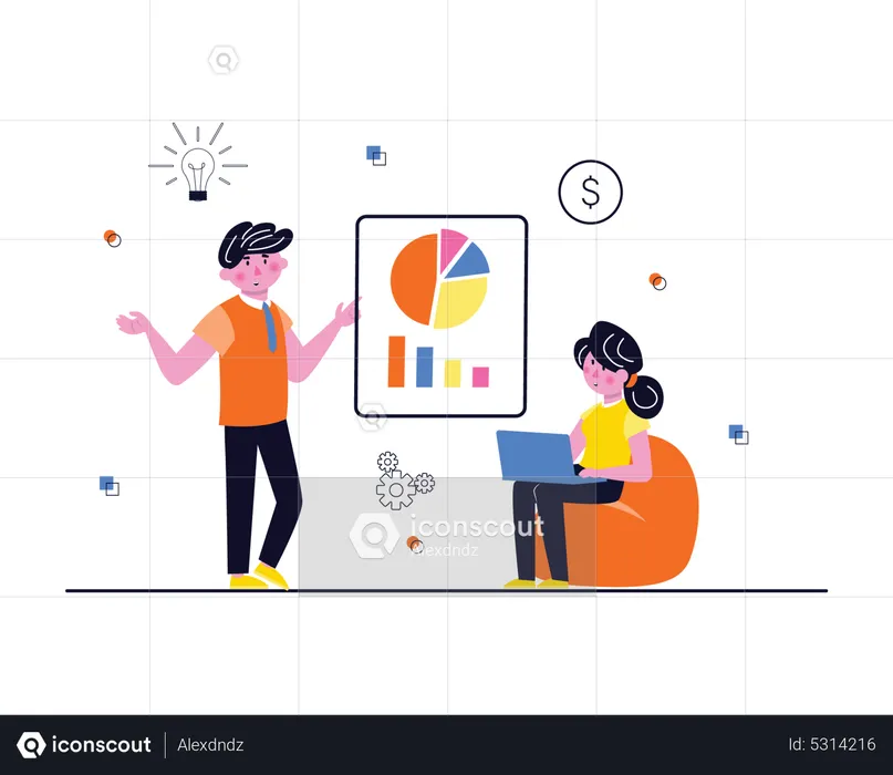 Équipe commerciale discutant de l'analyse des données  Illustration