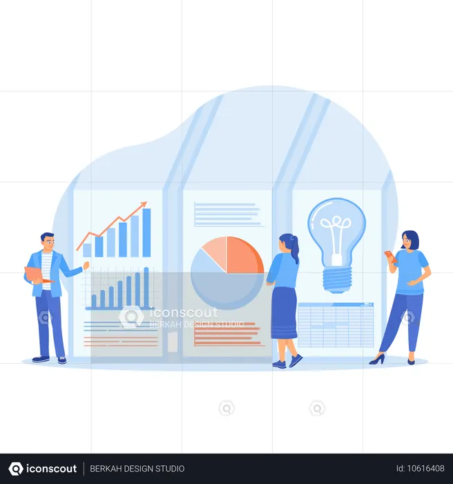 L'équipe commerciale surveille les graphiques et les diagrammes de données  Illustration