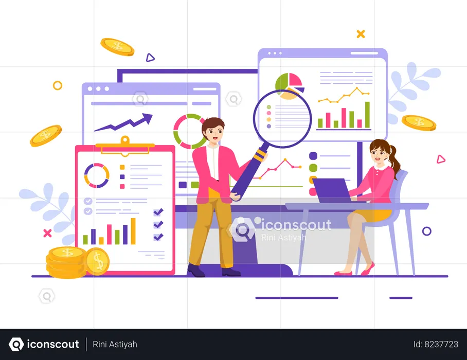 Équipe commerciale travaillant sur l'analyse des données  Illustration