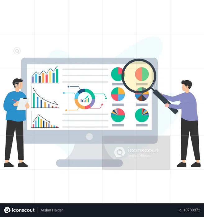 L'équipe commerciale travaille sur l'analyse du tableau de bord des revenus  Illustration