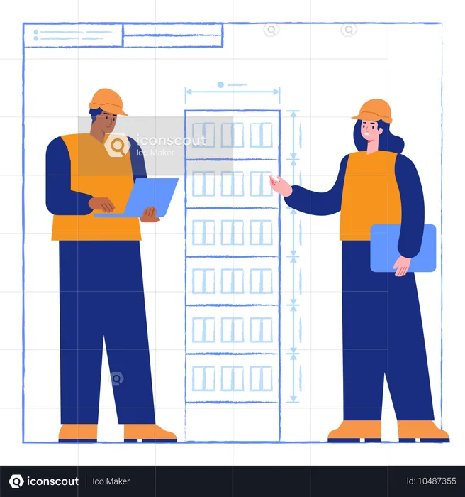 Équipe d'architectes travaillant avec un plan  Illustration