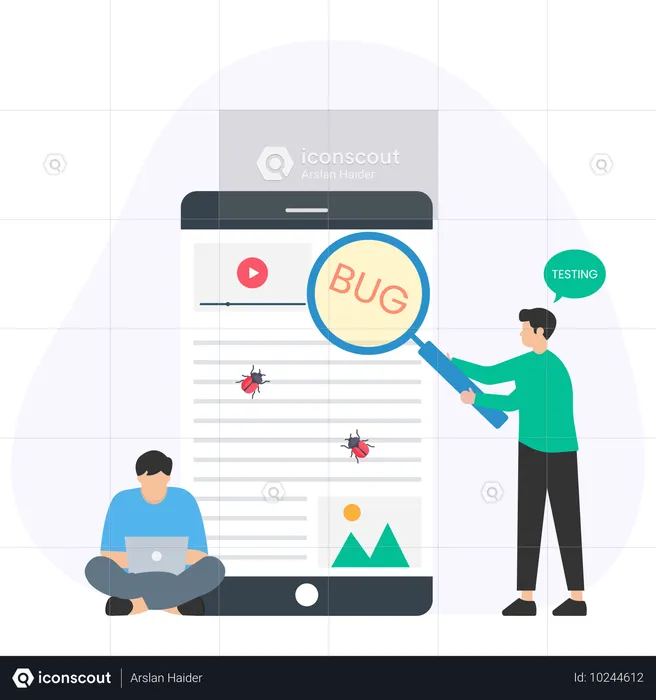 L'équipe de développement trouve des bugs dans l'application mobile  Illustration