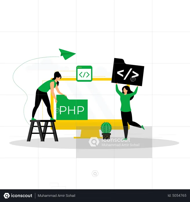 Équipe de développement Web travaillant sur le code PHP  Illustration