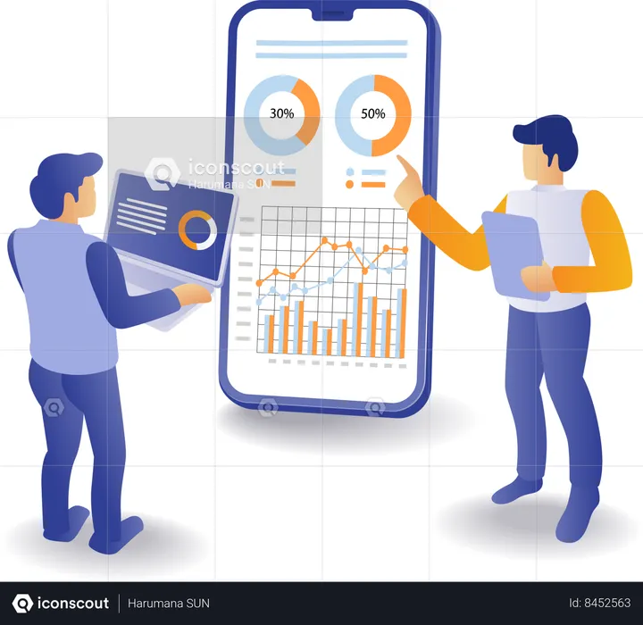 Equipe de discussão analisando dados de negócios  Ilustração