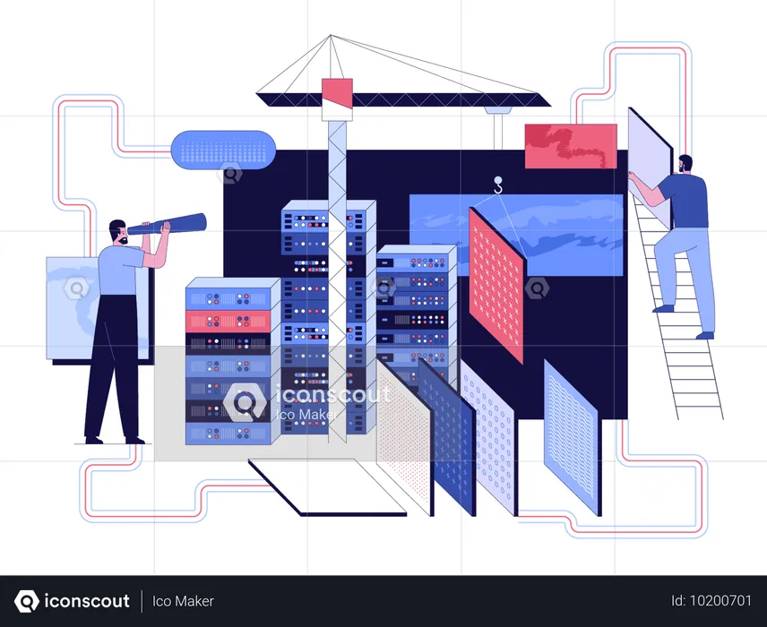 Equipe de engenheiros trabalhando com empresa de software  Ilustração