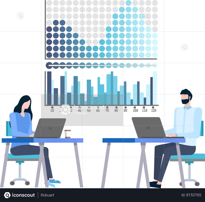 Equipe de marketing trabalhando na análise de dados  Ilustração