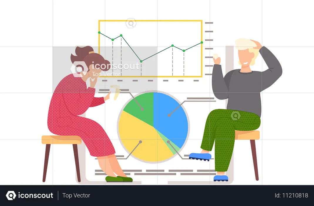 Equipe de negócios analisando gráfico de pizza  Ilustração