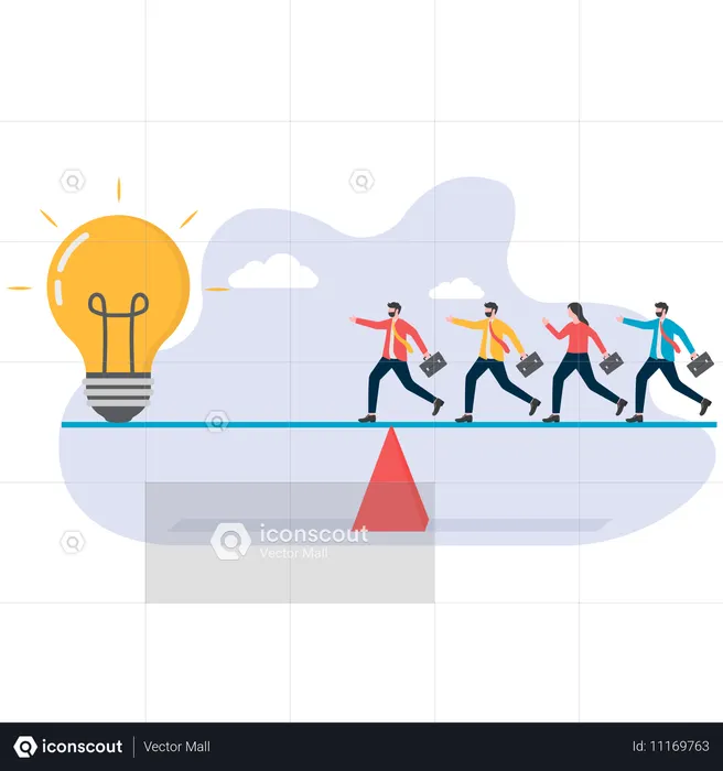 Equipe de negócios correndo atrás de uma nova ideia de negócio  Ilustração