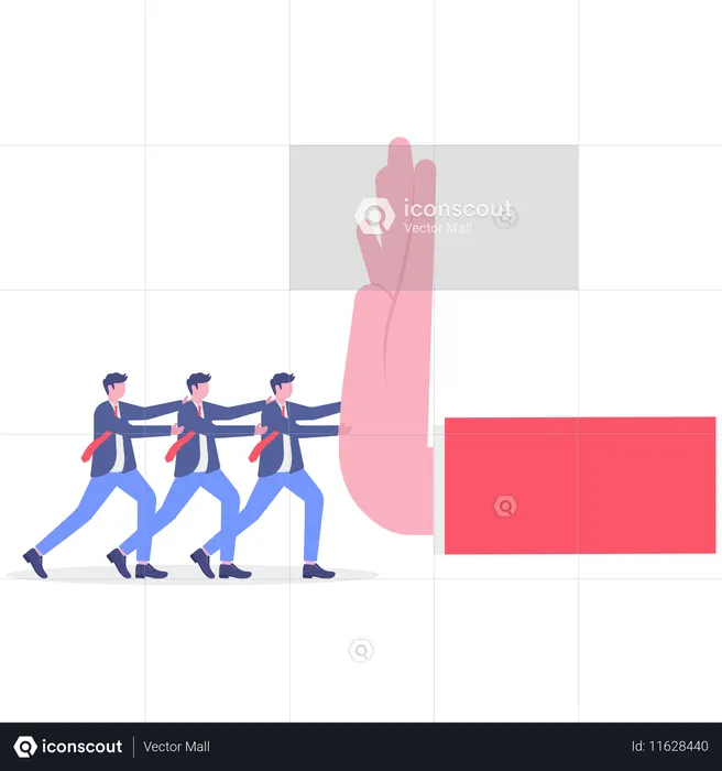 Equipe de negócios empurrando a mão de parada  Ilustração