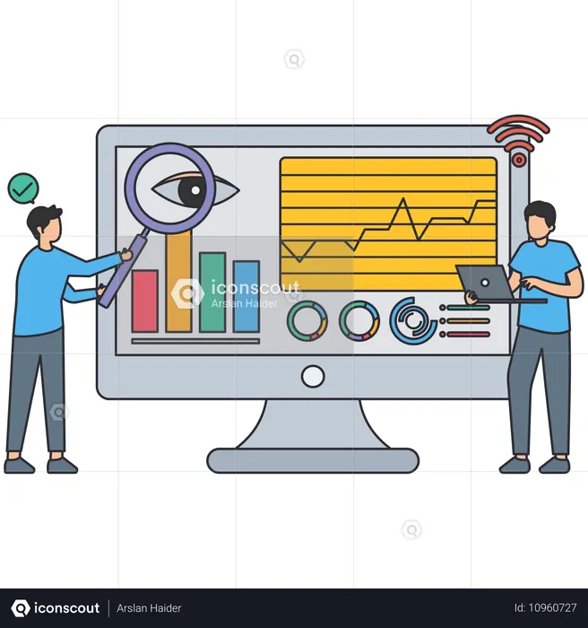 Equipe de negócios fazendo monitoramento de dados  Ilustração