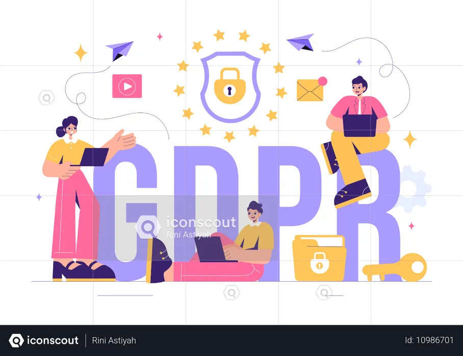 Equipe de negócios trabalha no Regulamento de Proteção de Dados GDPR  Ilustração