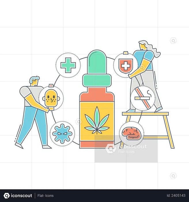 Équipe de recherche médicale travaillant sur l’huile de CBD  Illustration